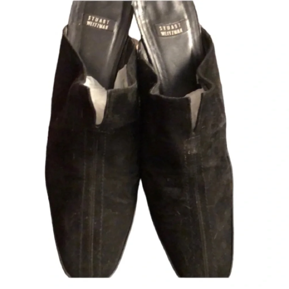 Stuart Weitzman  size 10 black suede & leather platform mules